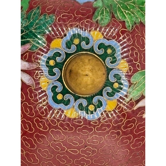 Vintage Chinese Cloisonné Enamel on Bronze Lidded Bowl Trinket Dish Floral Teal - Picture 11 of 16